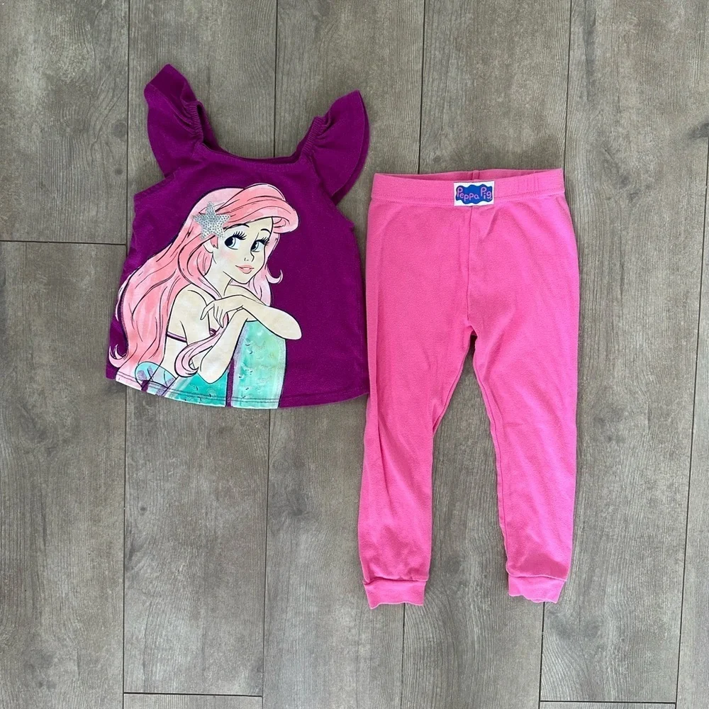 Disney Little Mermaid Ariel Shirt & Peppa Pig Pants 2T Girls